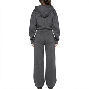 Women Hooded <b>Zip</b>-Up Sweatshirt <b>Jogger</b> Set Loose Fit Full Sleeve Solid Color Casual Tracksuit Side <b>Pockets</b> Custom Printed Logo - Product Image 6