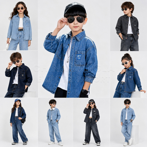 Chemises en jean pour enfants, teintes en pièce, 240 GSM, style décontracté chic, manches longues, variétés de couleurs bleues, pour garçons et filles, lot de vêtements - Product Image 4