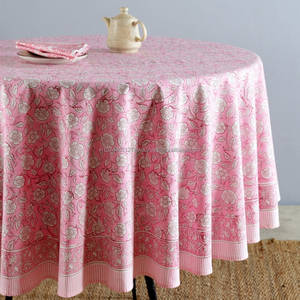Nappe ronde à imprimé de blocs indiens floraux roses Couverture de table ronde en coton Boho pour salle à manger, cuisine, cadeau de pendaison de crémaillère - Product Image 3
