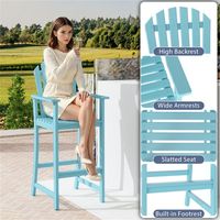 Tabouret de bar extérieur ergonomique de 31 po de hauteur avec design à lattes pour table de bar de 40 po ou 43 po, couleur turquoise