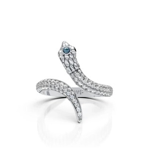 Anillo de Serpiente de Moissanita en Plata de Ley con Baño de Rodio, Joyería de Lujo para Hombre con Diseño de Serpiente Enrollada - Product Image 1