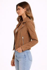 Chaqueta de Motociclista de Ante Sintético para Mujer, Chaqueta Moto con Cierre Asimétrico, Ajuste Delgado, Ropa Exterior Informal - Product Image 2