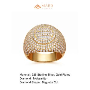 Anillo de Moissanita Chapado en Oro Estilo Hip Hop para Hombre, con Incrustaciones de Diamantes Redondos de Corte Brillante, Lujoso y Elegante, Regalo de Aniversario de Bodas - Product Image 6