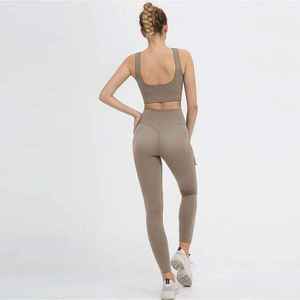 Conjunto de Yoga de 2 Piezas para Mujer, de Secado Rápido, Transpirable y Ecológico, en Spandex/Nylon, Fabricado en Fábrica Profesional, Ropa Deportiva sin Costuras para Gimnasio - Product Image 5