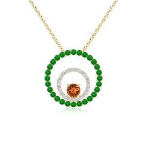 14K <b>Solid</b> <b>Gold</b> Tri Color Natural Citrine Diamond Emerald Double Circle <b>Pendant</b> Necklace High Quality IGI Certified Stone <b>Pendant</b> - Product Image 1
