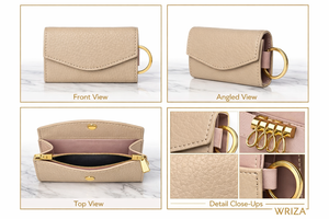 WRIZA Elegante Cartera para Llaves de Cuero Genuino Beige con Cierre de Solapa y Anillo Metálico Dorado, Organizador Compacto para Llaves de Coche para Uso Diario - Product Image 4