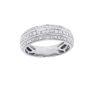 Bague de mariage à trois rangs en diamant naturel de 1,00 carat en or blanc 10 carats |   Bague d'anniversaire de luxe pour femmes, bijoux de créateur - Product Image 3