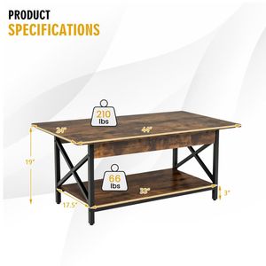 Tavolino da Caffè Industriale a 2 Ripiani con Mensola Portaoggetti, Tavolino Laterale Resistente - Product Image 6
