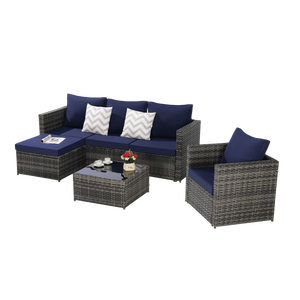 Set di mobili da giardino in tessuto da esterno a 3 pezzi componibili a forma di L con lettino staccabile e tavolino da caffè per bordo piscina e cortile - Product Image 4