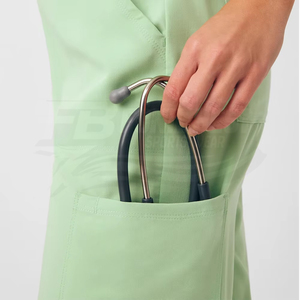 Women Light Green <b>Scrub</b> Top With Zip Front And Pocket For Medical Staff Hospital <b>Uniform</b> Knitted Cotton Polyester Blouse - Product Image 4