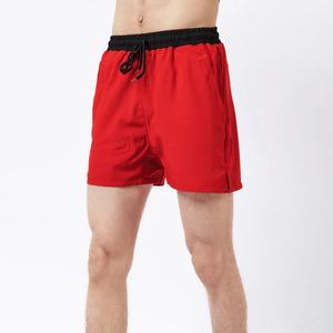 <b>Men's</b> <b>Red</b> Solid Eco-Friendly Breathable Sport <b>Shorts</b> with Elastic Waist Mid Length Canvas Front Logo - Product Image 3