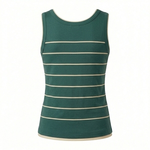Débardeur sans manches pour femme, respirant, avec logo personnalisé imprimé en relief, rayures avant/arrière, col rond, tricoté, décontracté, été, polyester - Product Image 2