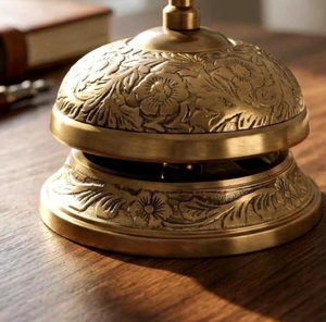 <b>Brass</b> Floral Service <b>Bell</b> Vintage Embossed Press <b>Bell</b> Decorative Reception Counter <b>Bell</b> for Hotel Restaurant Office and Home - Product Image 2