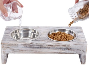 Top Selling Eco-Friendly Set Wood Pet Feeder for Big <b>Dog</b> OEM Design Stainless Steel Double Bowls Raised <b>Food</b> and Water <b>Stand</b> - Product Image 4