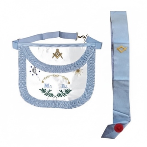 Delantal de Maestro Masón con borde redondo, delantal de piel de cordero bordado con hilo de oro. |   Insignia Masónica 3D Personalizada para Coser - Product Image 1