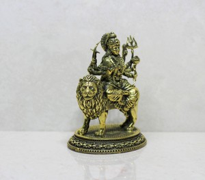 Statue de Durga en laiton moulée à la cire, faite à la main, sur cheval, déesse hindoue, idole décorative - Product Image 6