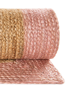 Alfombra de Yute Natural Hecha a Mano, con Borde Rosa y Blanco, Rectangular, Tejida, Ecológica, para Sala de Estar - Product Image 6