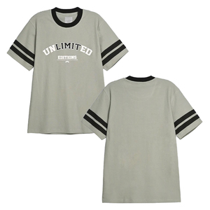 T-shirt personnalisé à rayures universitaires sur les manches, coupe oversize, en coton, col rond, style streetwear décontracté, impression sérigraphique, fabricant OEM ODM - Product Image 1
