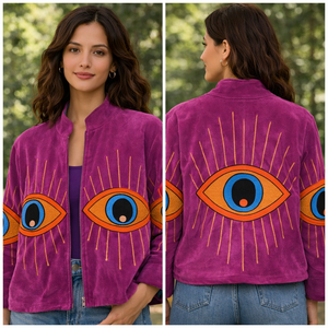 Purple Velvet <b>Quilted</b> <b>Jacket</b> Floral <b>Pattern</b> Stand Collar Open Stitch Closure Full Sleeve Breathable Cotton Lining Women's Autumn - Product Image 4