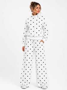 <b>Women's</b> <b>White</b> Solid Lightweight 2 1 <b>Tracksuit</b> Set Full Sleeve Zipper Stand Collar Loose Fit Casual Spring Wear Side Pockets - Product Image 1