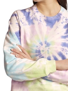 Sweat-shirt personnalisé pour femme, tie-dye, arc-en-ciel pastel bleu-vert, motif spirale tourbillonnante, col rond, manches raglan, pull en coton, mode, OEM, vente en gros - Product Image 6