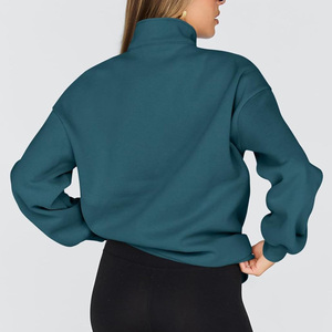 Sudadera Oversize de Mujer con Media Cremallera, Cuello Redondo, Lavado Ácido, Color Liso, Manga Larga, Tejido de Poliéster y Algodón, para Invierno y Otoño - Product Image 4