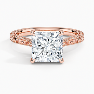 Bague de fiançailles en moissanite taille princesse 2 carats, bague solitaire vintage gravée pour mariée - Product Image 5