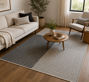 Handwoven Black White Wool Area <b>Rug</b> Modern Geometric Flat Weave Carpet Scandinavian <b>Boho</b> Living Room <b>Rug</b> - Product Image 1