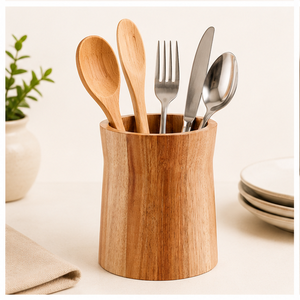 Porte-ustensiles en bois d'acacia naturel de qualité supérieure, grande capacité, organisateur de comptoir de cuisine en bois courbé, support de rangement pour outils de cuisine - Product Image 4