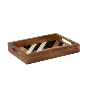 Ensemble de plateaux de service en bois géométriques modernes avec incrustation en résine, plateau rectangulaire de qualité supérieure pour le petit-déjeuner, organisateur décoratif pour table basse - Product Image 4
