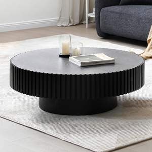 Mesa de Centro Redonda Negra Moderna y Minimalista con Borde Acanalado y Almacenamiento Oculto para Sala de Estar, Hotel o Apartamento - Product Image 2