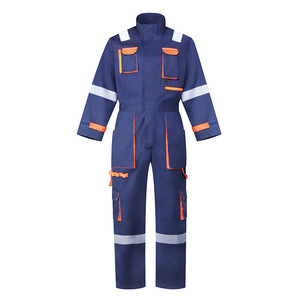 Combinaison de travail unisexe bleue réfléchissante imperméable en microfibre avec détection d'aiguilles, uniforme de sécurité avec garniture orange et poches - Product Image 1