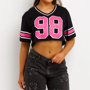 Maillots de football américain personnalisés pour femmes, 100 % polyester, séchage rapide, protection UV, manches courtes, col en V, épaules tombantes, hauts d'été - Product Image 5