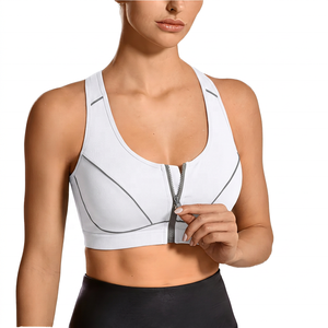 Soutien-gorge de sport pour femme à maintien élevé avec fermeture éclair frontale, dos croisé, noir, pour yoga et entraînement, design push-up ajustable - Product Image 2