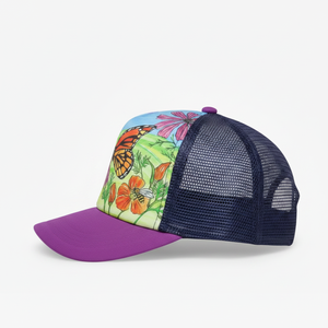 Unisex Floral Sublimation Print Baseball Cap Breathable Mesh Back <b>Purple</b> Brim Casual <b>Hat</b> for Adults Spring Summer 56-58cm - Product Image 1