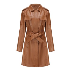 Collar Fly Solid Color Long Sleeve Loose Casual Fashion PU <b>Leather</b> - Product Image 1