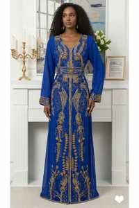 Wholesale AWAIS HOUSE Luxury 2-Piece <b>Set</b> Muslim Women <b>Modest</b> Simple Solid Chiffon Nonwoven Beaded Washable Kaftan Floor-Length - Product Image 4