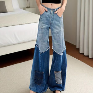 กางเกงยีนส์ทรงหลวมผ้าฝ้ายแท้ 100% สำหรับผู้หญิง ปี 2025 ระบายอากาศได้ดี ขากว้าง ปักลาย แห้งเร็ว - Product Image 2