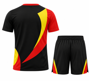 Tenue de football pour hommes, noir, rouge, jaune, couleurs contrastées, manches courtes, kit respirant, toutes saisons - Product Image 1
