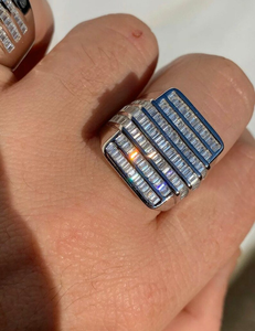 Iced Out Baguette Diamond <b>Ring</b> Silver <b>Statement</b> <b>Ring</b> Luxury Hip Hop Jewelry Bling Fashion Party Streetwear Accessory - Product Image 3