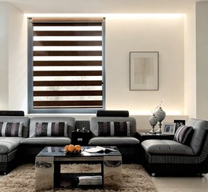 Modern Dual Layer Zebra <b>Blinds</b> <b>Horizontal</b> Fabric Built-In Plain BlackOut Shade for Sliding Window Electric Waterproof Durable - Product Image 1