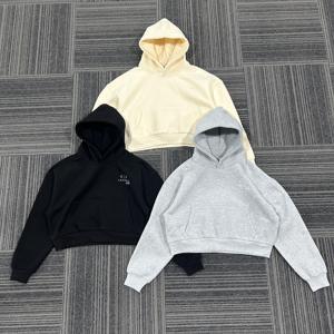 Oversized Cropped Hooded Sweatshirt Solid Color Cotton French Terry Casual Autumn Wear Pocket Design Regular Fit Unisex - Product Image 1