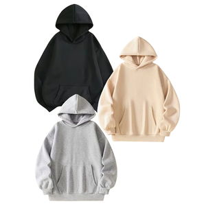 Sweat-shirt à capuche en molleton tricoté uni en mélange de coton pour homme grande taille, style streetwear décontracté, avec logo frontal, OEM ODM - Product Image 4