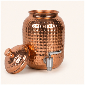 Distributeur d'eau en cuivre martelé pur avec robinet anti-fuite, avantages ayurvédiques pour la santé, réservoir de stockage d'eau, Matka en cuivre artisanal - Product Image 1