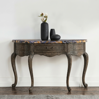 Table console Demilune de luxe sur mesure, classique, en bois massif, pour entrée, couloir, villa, hôtel, mobilier avec plateau en marbre OEM