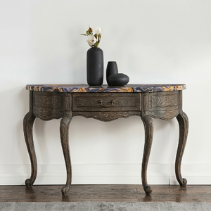 <span class=keywords><strong>Table</strong></span> console Demilune de luxe sur mesure, classique, en bois massif, pour entrée, couloir, villa, hôtel, mobilier <span class=keywords><strong>avec</strong></span> plateau en marbre OEM - Product Image 5