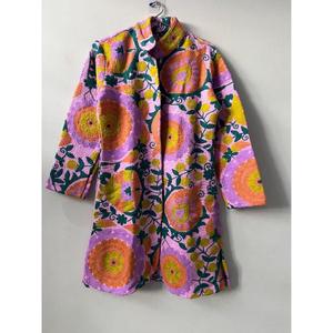 Handcrafted Knitted Breathable Cotton Long Suzani Embroidered Colorful Floral Varsity <b>Jacket</b> Festive Gift for <b>Women</b> - Product Image 1