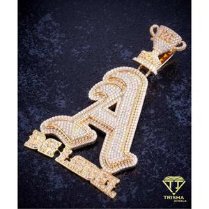 Trisha Jewels Hip Hop Iced <b>Initial</b> Pendant <b>Necklace</b> 925 <b>Silver</b> Rhodium Gold Lab Grown Crown Letter Charm GIA Certified Custom - Product Image 5