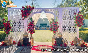 Elegantes Paneles de Arco Islámico con Corte Láser para Escenarios de Boda, Fondos Blancos de Estilo Árabe de Primera Calidad, Suministro en EE. UU. - Product Image 4