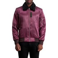 Blouson bomber en nylon bordeaux pour homme, col en fausse fourrure, fermeture éclair, coupe-vent, manteau d'hiver
